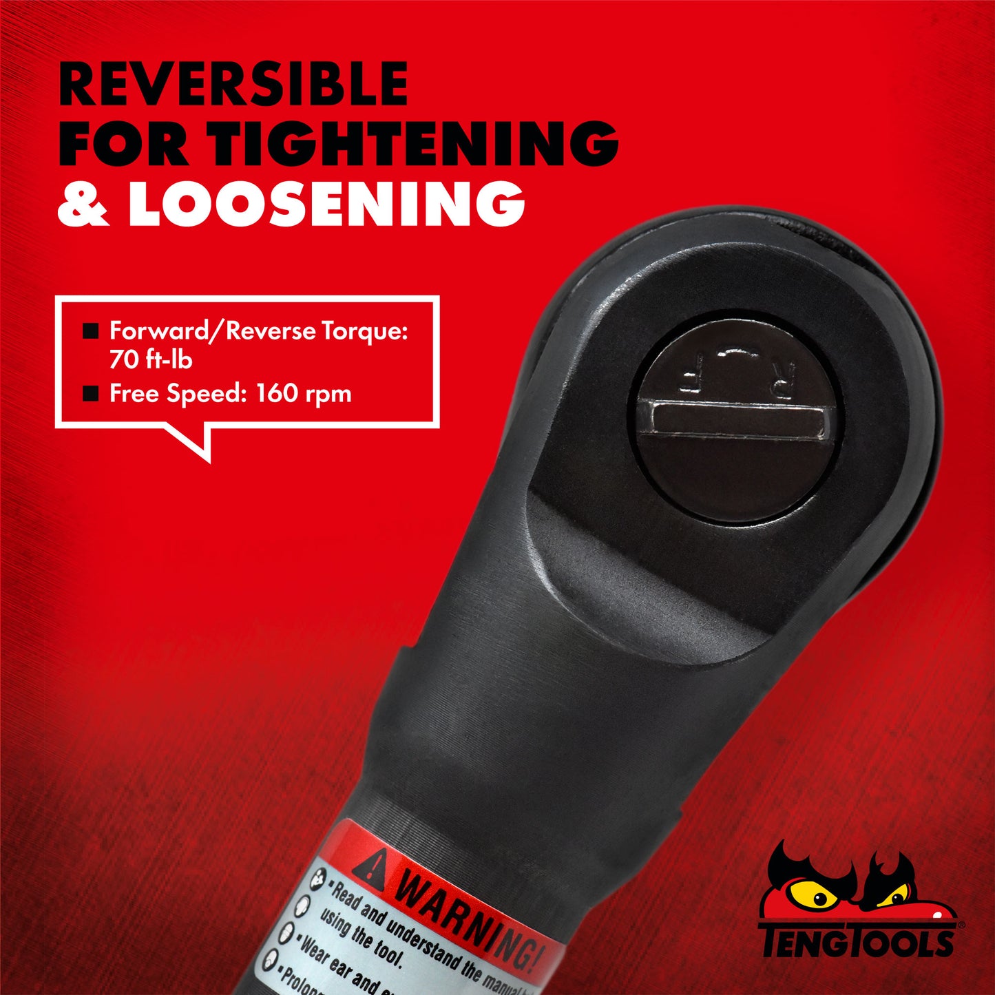 Teng Tools Clé à cliquet pneumatique avant et arrière à couple élevé à entraînement carré de 1/2 pouce - ARR12