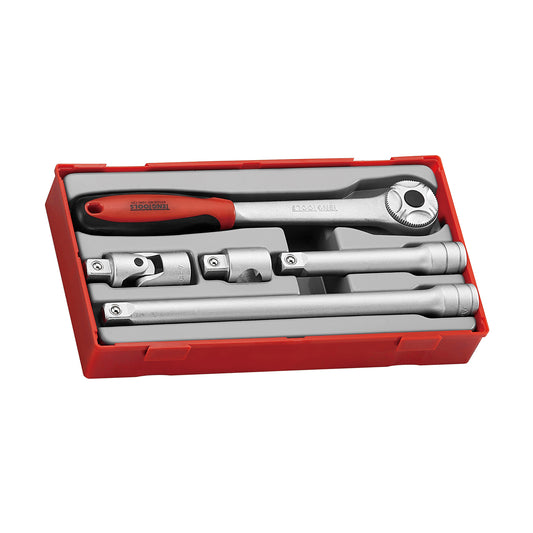 Teng Tools Juego de accesorios y trinquete de 5 piezas de 1/2 accionamiento Bandeja de herramientas con trinquete de 72 dientes - TT1205