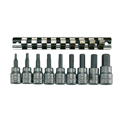 Teng Tools Juego de llaves de vaso con puntas hexagonales métricas de 9 piezas con accionamiento de 3/8 de pulgada (3 mm - 12 mm) - M3812