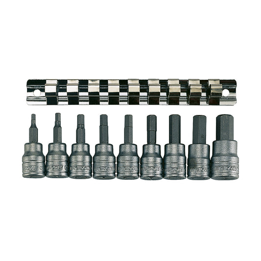 Teng Tools Juego de llaves de vaso con puntas hexagonales métricas de 9 piezas con accionamiento de 3/8 de pulgada (3 mm - 12 mm) - M3812