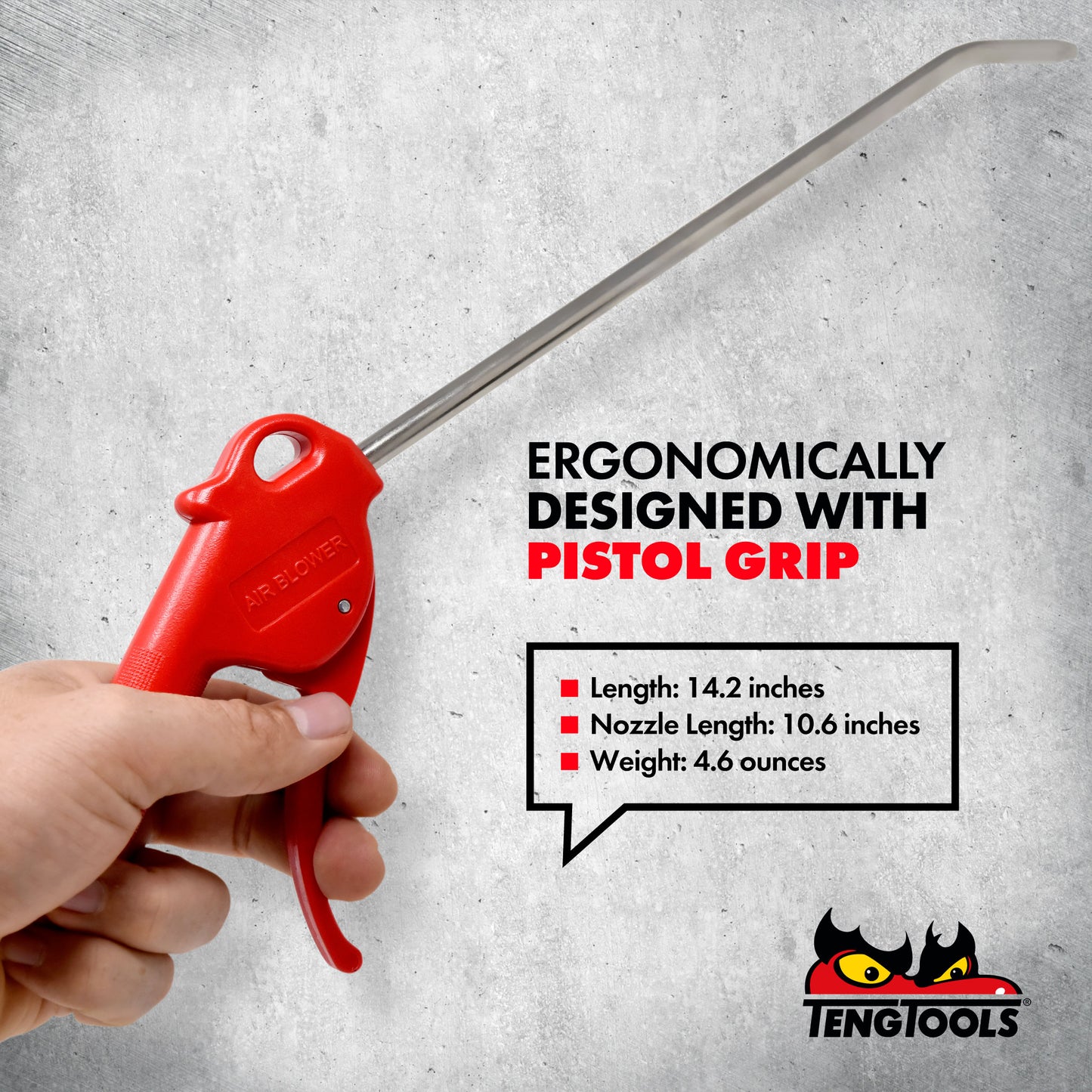 Teng Tools Pistola de aire estilo empuñadura de pistola con boquilla de 10,6 pulgadas de largo y entrada de aire de 1/4 de pulgada - ARB02