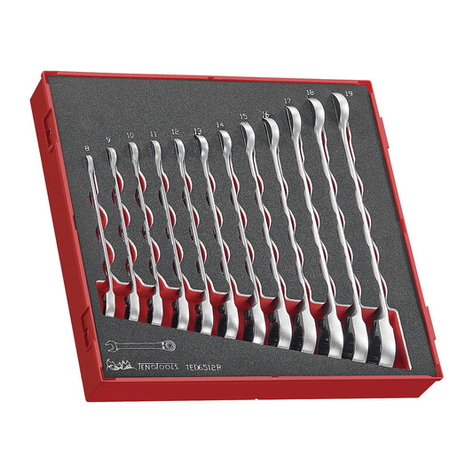 Juego de llaves combinadas de trinquete de 12 piezas Teng Tools en bandeja de espuma/EVA de 8 mm a 19 mm - TED6512R
