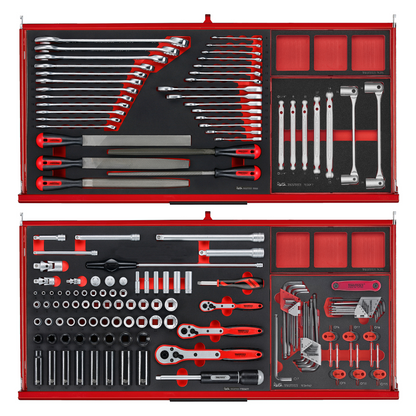Kit de herramientas manuales con ruedas de espuma EVA de 37 pulgadas de ancho PRO35 de Teng Tools, 637 piezas, color rojo - TKW37R637F
