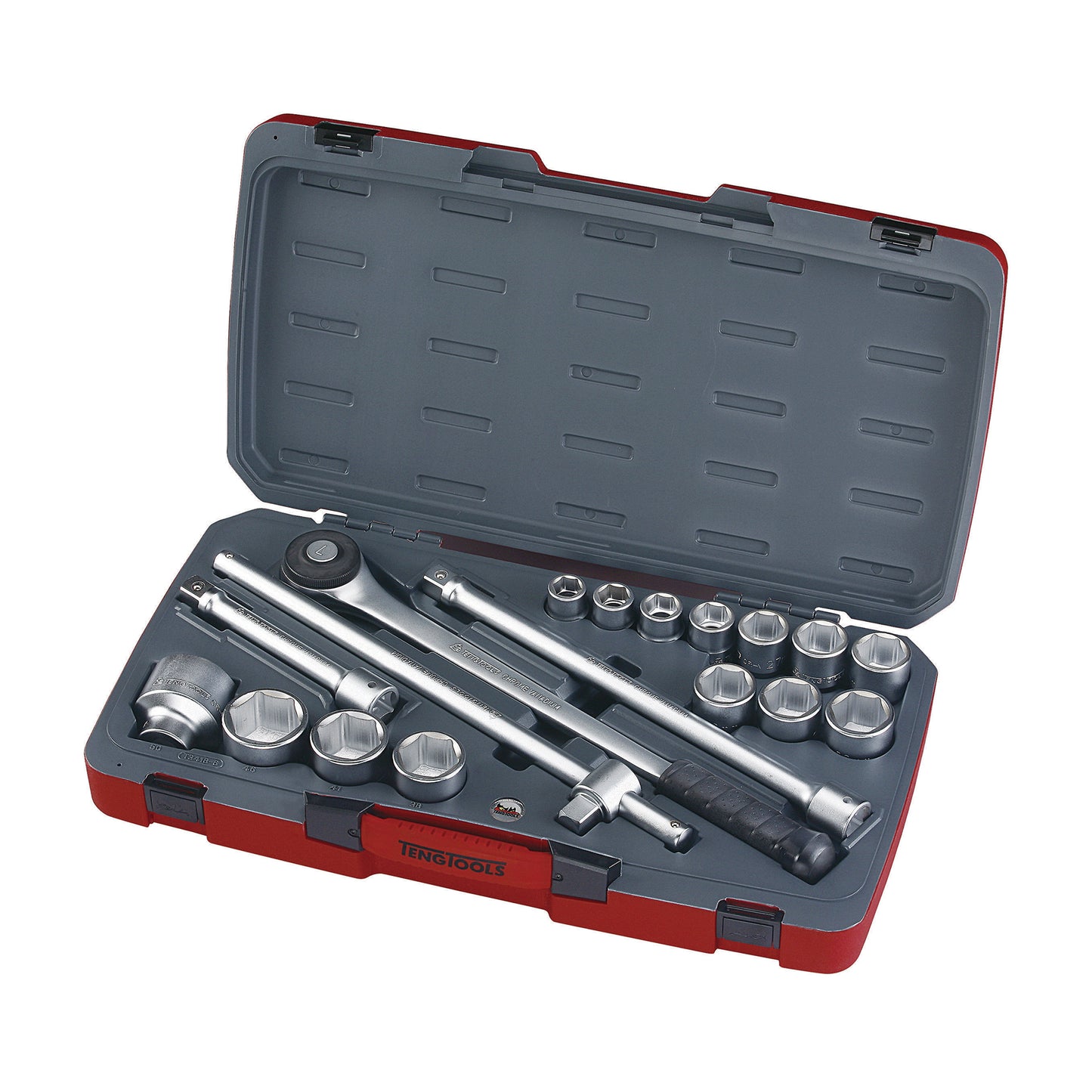 Teng Tools Juego de llaves de vaso regulares/superficiales métricas de 6 puntos con accionamiento de 3/4 de pulgada, 18 piezas (19 mm - 50 mm) - T3418-6