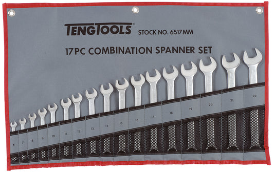 Teng Tools Juego de llaves combinadas métricas de 12 puntas y 17 piezas (6 mm - 22 mm) - 6517 mm