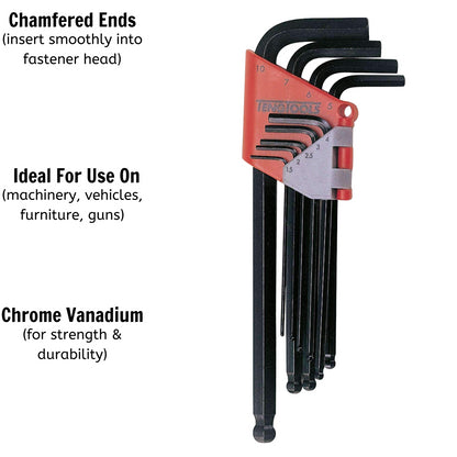 Teng Tools 9 Piece Black Metric Ball Point Hex Key / Allen Wrench Set (1.5mm - 10mm) - 1479MMA