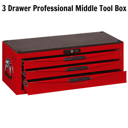 Teng Tools 3 Drawer 26 Inch Wide Red Portable Steel Lockable Middle Tool Box - TC803N