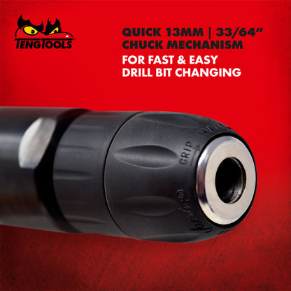 Teng Tools Estilo pistola Portabrocas de 13 mm 450 RPM Taladro neumático reversible para mano izquierda y derecha - ARD13