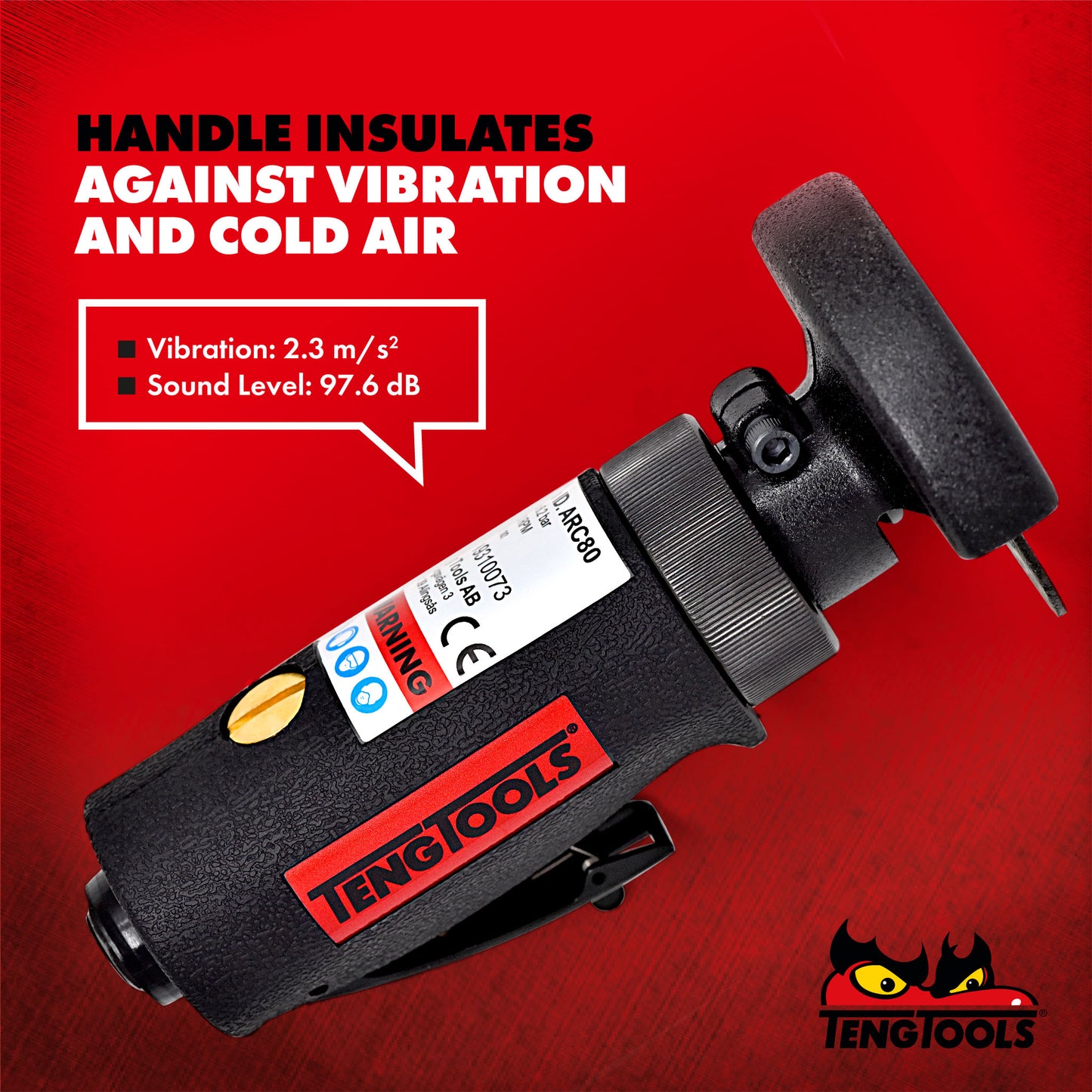 Teng Tools Herramienta de corte de aire neumática ergonómica reversible de alta velocidad con protector de seguridad - ARC80