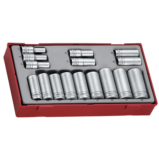 Teng Tools Juego de vasos de cromo vanadio profundos métricos de 12 puntos con accionamiento de 3/8 pulgadas, 16 piezas | Herramienta mecánica | Herramienta manual - TT381612