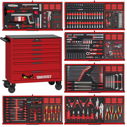 Kit de herramientas manuales con ruedas de espuma EVA de 37 pulgadas de ancho PRO35 de Teng Tools, 637 piezas, color rojo - TKW37R637F