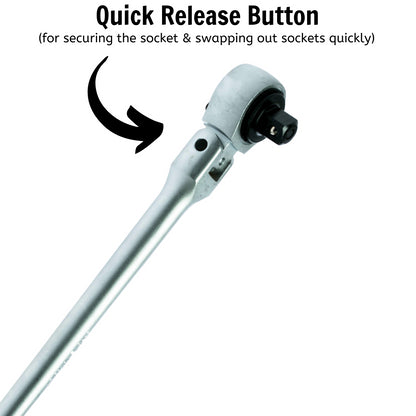 Teng Tools Trinquete de cabeza flexible de brazo largo de 15,7 pulgadas / 400 mm con accionamiento de 1/2 pulgada, 45 dientes - 1200F