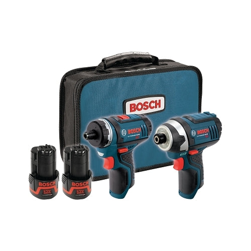 Bosch Power Tools 12V Max Cordless Combo Kit, (2) Bare Tools, (2) Batteries, (2) Power Driver Bits, (1) Charger, (1) Carrying Bag - 1 per KT - CLPK27120