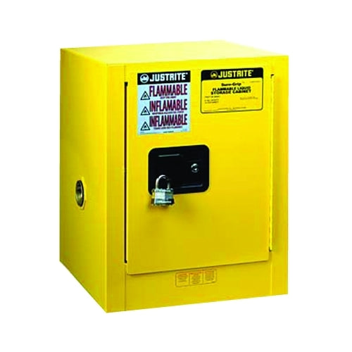 Justrite Yellow Countertop & Compact Cabinet, Manual-Closing, 4 Gallon - 1 per EA - 890400