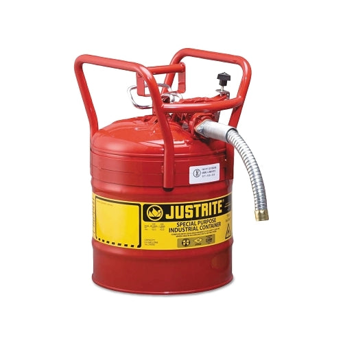 Justrite Type Ii Accuflow? Dot Steel Safety Can, 5 Gal, Red, 1 Inches Metal Hose, Roll Bars - 1 per EA - 7350130