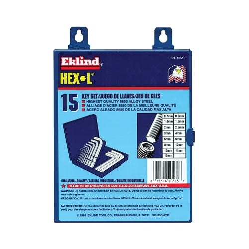 Eklind Tool Hex-L® Key Set, 15 Per Set, Hex Tip, Metric - 1 per ST - 10515