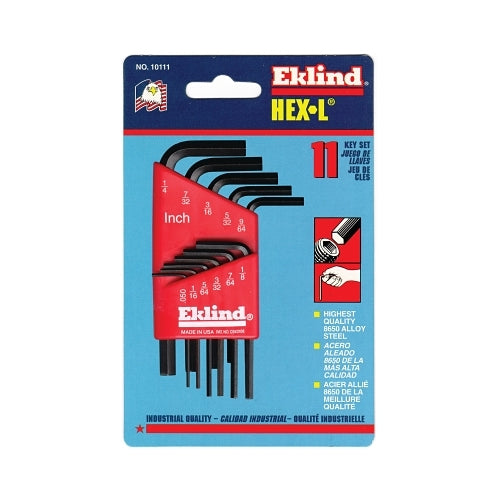 Eklind Tool Hex-L Key Set, 11 Per Holder, Hex Tip, Inch, Short Arm - 6 per CTN - 10111