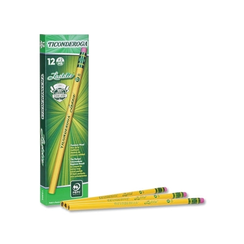 Dixon Ticonderoga Laddie Pencil, W/ Eraser, 11/32 Inches Dia, Yellow - 12 per DOZ - 13304