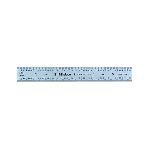 Mitutoyo Series 182 Steel Rulers, 6 In, 4R, Wide, Stainless Steel, Rigid - 1 per EA - 182101