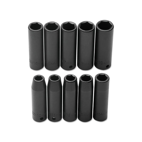 Proto Torqueplus 10 Piece Metric Deep Impact Socket Sets, 1/2 In, 6 Po ...