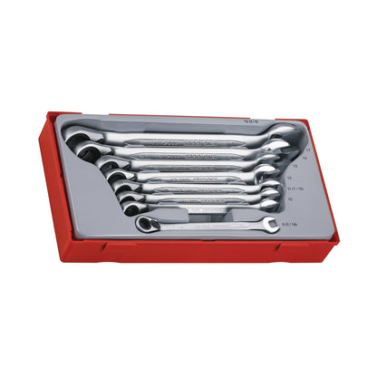 Juego de llaves combinadas con trinquete de 12 puntos métricas de 8 piezas Teng Tools (8-19 mm) - TT6508R