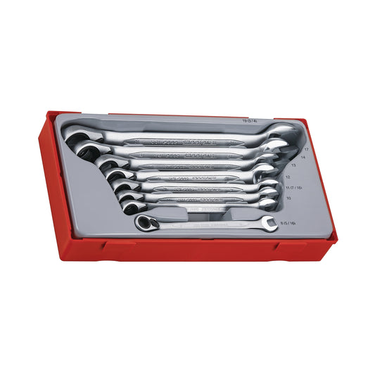 Juego de llaves combinadas con trinquete de 12 puntos métricas de 8 piezas Teng Tools (8-19 mm) - TT6508R