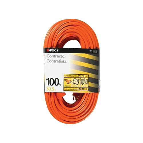Woods Wire Outdoor Round Vinyl Extension Cord, 100 Ft, 1 Outlet, Orange - 1 per EA - 530