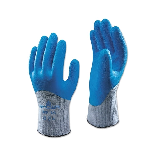 Showa 305 Latex Coated Gloves, Large, Blue/Gray - 1 per DZ - 305L09