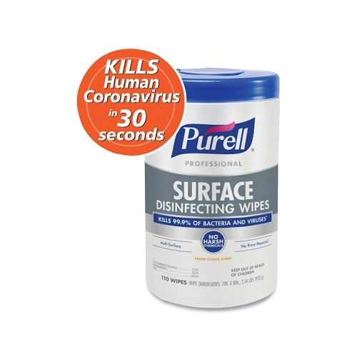 Purell Professional Surface Disinfecting Wipe, 110 Wipes, Canister, Citrus - 6 per CA - 9342-06