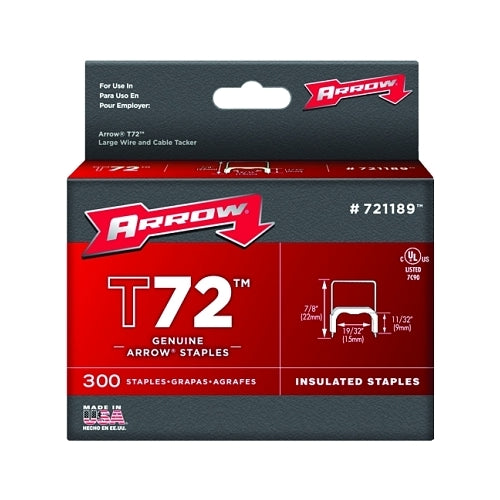 Arrow Fastener T72 Type Staples, 11/32 Inches L X 19/32 Inches W, 300 Per Box - 40 per CA - 721189
