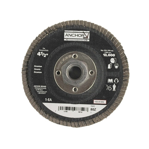 Anchor Brand Abrasive Flap Discs, 4 1/2 In, 80 Grit, 5/8 Inches - 11 Arbor, 13000 Rpm - 10 per BX - 98752