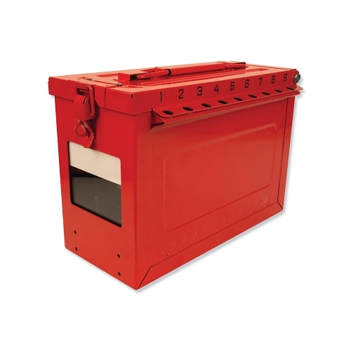 Master Lock Red Steel Group Lockout Box, Max Number Of Padlocks: 19, 9-1/16 Inches X 6-27/64 In - 1 per EA - S602