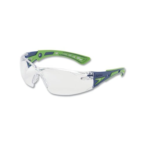 Bolle Safety Rush+ Series Safety Glasses, Clear Lens, Platinum® Anti-Fog, Anti-Scratch, Green/Blue Frame - 10 per BX - 40256