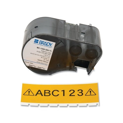 Brady Brady® Bmp41 Bmp51 Bmp53 Reflective Label, 1.5 Inches W X 20 Ft L, Black On Yellow - 1 per RL - MC-1500-584-YL