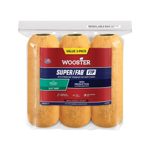 Wooster Super/Fab® Ftp® Roller Covers, 3 Pack, 9 In, 3/4 Inches Nap Length - 10 per BX - 0RR9290090
