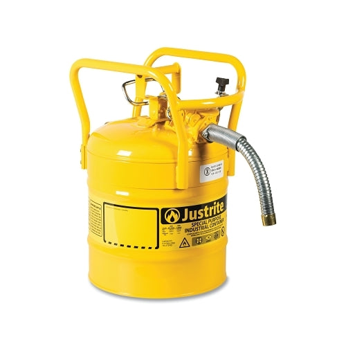 Justrite Type Ii Accuflow? Dot Steel Safety Can, 5 Gal, Yellow, 1 Inches Metal Hose, Roll Bars - 1 per EA - 7350230
