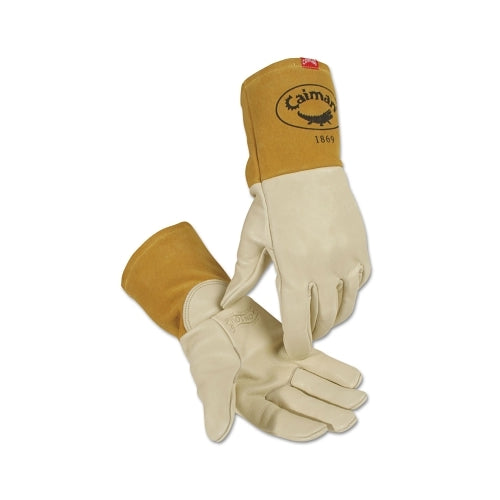 Caiman 1869 Cow Grain Unlined Welding Gloves, X-Large, Gold, 4 Inches Gauntlet Cuff - 1 per PR - 1869XL