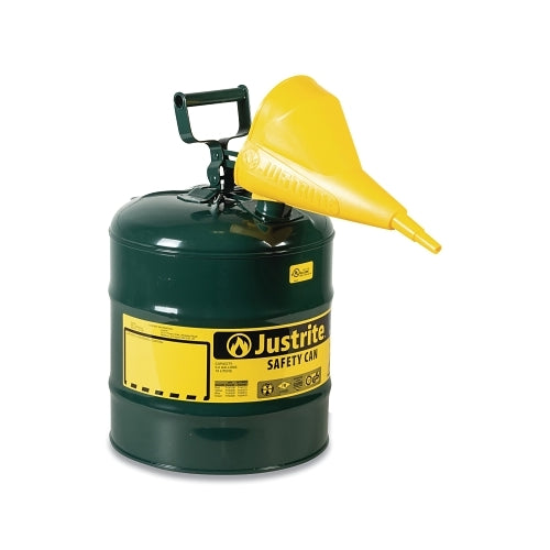 Justrite Type I Steel Safety Can, Oil, 5 Gal, Green, With Funnel - 1 per EA - 7150410