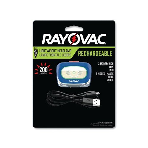 Linterna frontal recargable Rayovac con cable de carga micro-USB, 200 lúmenes, negra - 4 por CA - ROVHDLLP