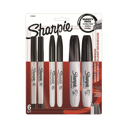 Sharpie Assorted Tips Permanent Marker Set, Black - 6 per PK - 2135318