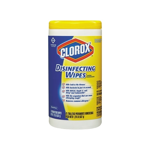 Clorox Disinfecting Wipes, 7 X 8, Lemon Fresh, 75/Canister - 1 per EA - CLO15948EA