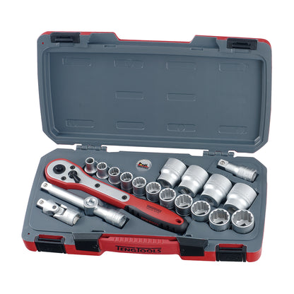 Teng Tools Jeu de 20 douilles SAE 12 pans à entraînement 1/2 pouce (3/8 à 1-1/4 pouce) - T1220AF