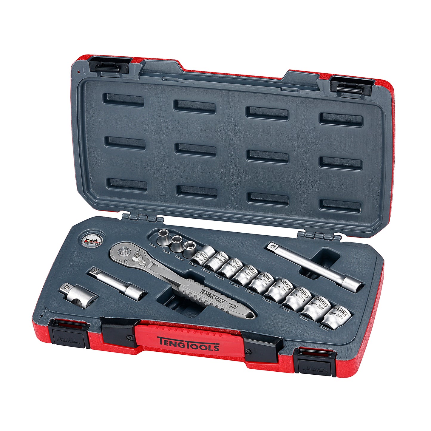 Teng Tools Jeu de 16 douilles métriques en acier inoxydable, entraînement 3/8 pouces, 6 pans, TS3816