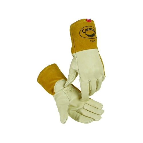 Caiman 1869 Cow Grain Unlined Welding Gloves, Medium, Gold, 4 Inches Gauntlet Cuff - 6 per BX - 1869M