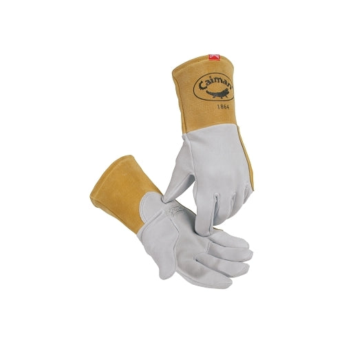 Caiman 1864 Deerskin Unlined Lean-On Patch Tig Welding Gloves, X-Large, Gray, 4 Inches Gauntlet Cuff - 12 per BG - 1864XL
