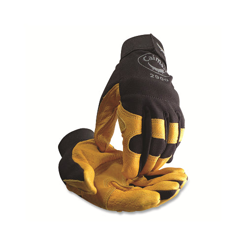 Caiman 2900 Pig Grain Palm And Knuckle Protection Mechanics Gloves, Small, Black/Yellow - 12 per BX - 2900S