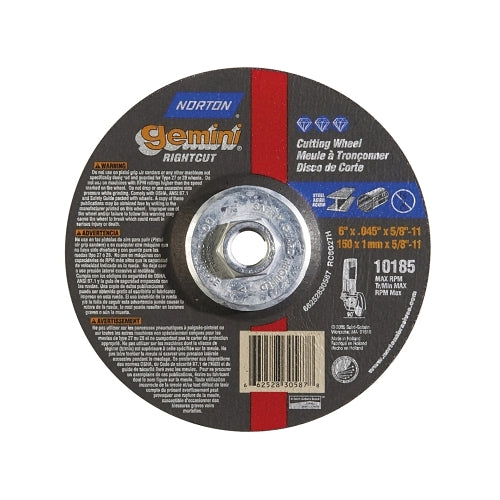 Norton Gemini® Rightcut? Right Angle Cut-Off Wheel, Type 1, 6 Inches Dia, 3/32 Inches Thick, 7/8 Inches Arbor, 46 Grit, Aluminum Oxide - 25 per BOX - 66252823601