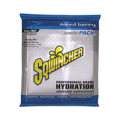 Sqwincher Powder Packs, Mixed Berry, 47.66 Oz, Pack, Yields 5 Gal - 16 per CA - 159016400