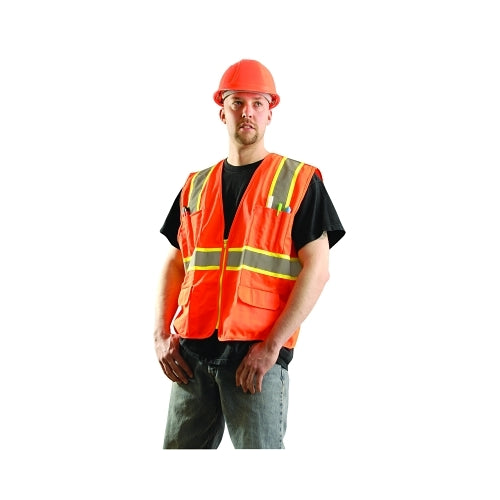 Occunomix Class 2 Surveyor Style Solid Vests With 2-Tone Striping, 2X-Large, Orange - 1 per EA - LUXATRANSO2X