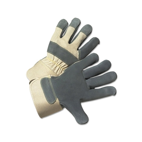 Gants de paume en cuir West Chester, grand, peau de vache, toile de canard, gris, blanc - 12 par DZ - 500AAAL